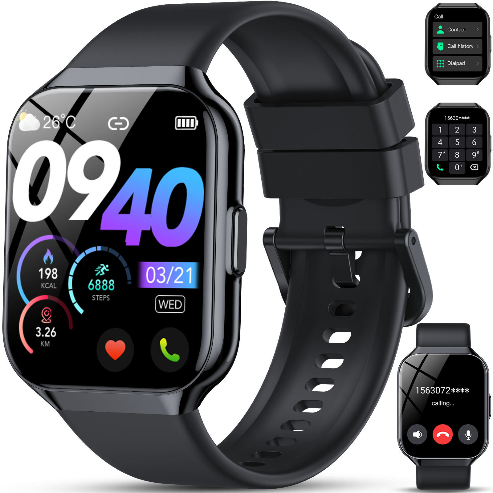 QCOQ Smart Watch 1.96" TFT-LCD Fitness Tracker, Black photo 1