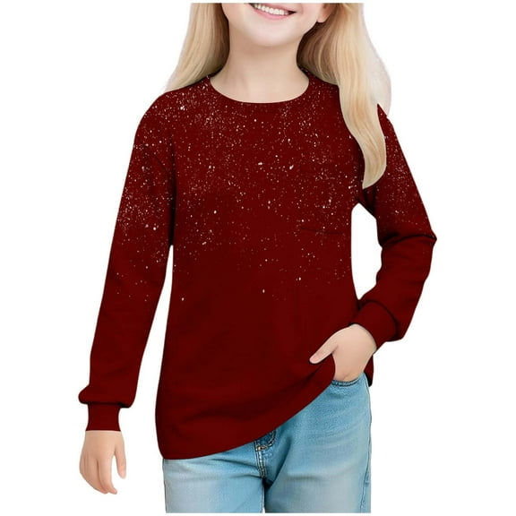 BFHHYA Girls' Printed Crew Neck Long Sleeve Shirt Casual Loose Pullover Top for Kids for Fall Indoor Activities & Casual Gatherings 5-14Y
