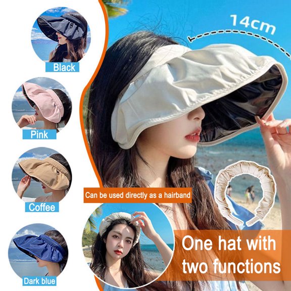 Rodiuiu Women Sun Hat Empty Top Design Adjustable Fit Outdoor Wide Brim Sun Protection Hat Portable Roll-Up Hiking Hat