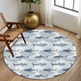 thumbnail image 2 of Round Rugs 7Ft, Blue Sharks Coastal Round Area Rug Washable Indoor Throw Carpet, Summer Beach Ocean Nautical Large Non Slip Circle Rug for Dining Room Playroom Home Decor Aesthetic, 2 of 8