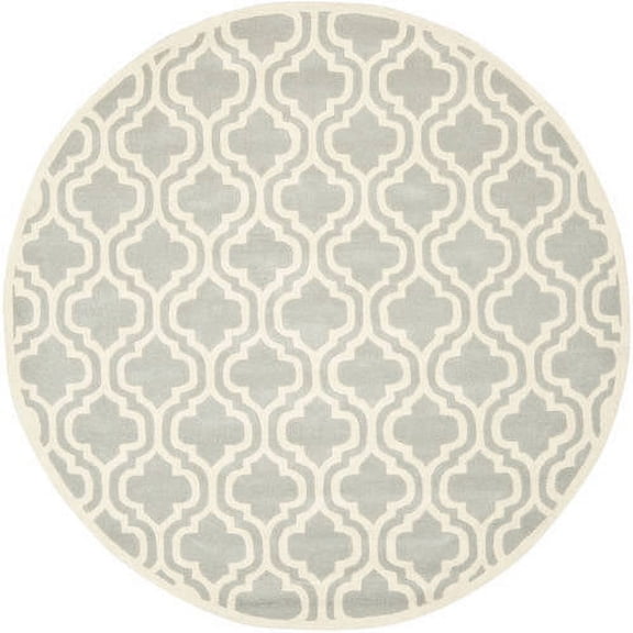 SAFAVIEH Chatham Henry Geometric Quatrefoil Wool Area Rug, Grey/Ivory, 5' x 5' Round