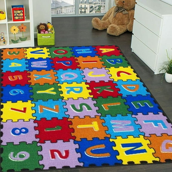 Mybecca Kids Rug Alphabet Puzzle with Numbers & Letters Large Area Rug for Classroom 5ft x 7ft (59" x 82") 5' x 7' Puzzle
