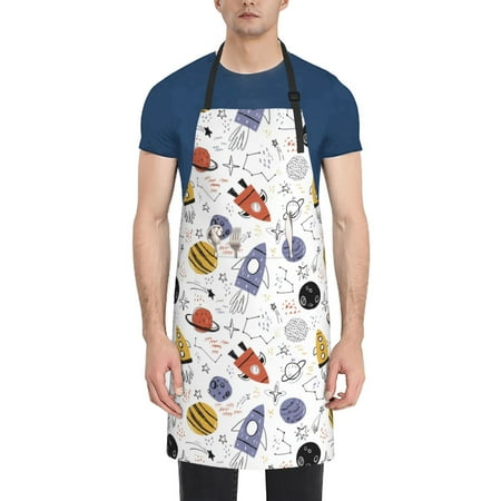 

Xecao Rocket Planets Print Kitchen Cooking Aprons Waterproof Adjustable Bib Aprons with 2 Pockets for Women Men Chef