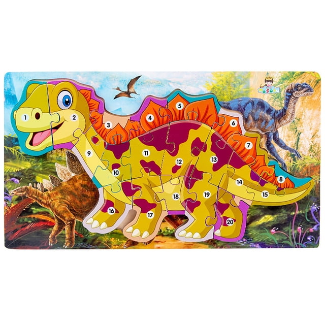 HUASHENG Wooden Dinosaurs Puzzles 3D Puzzles For Toddlers Animals Puzzles For Kids