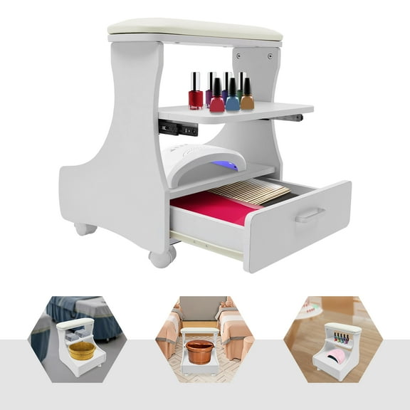 Miumaeov White Foot Bath Stool Foot Rest Pedicure Manicure Funiture Footbath Stool Trolley with Wheels