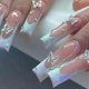 thumbnail image 1 of 24 Pcs Long Press on Nails White French Tip Fake Nails with Butterfly Rhinestones Design thick False Nails long Glue on Nails Medium Coffin Nail Charm, 1 of 5