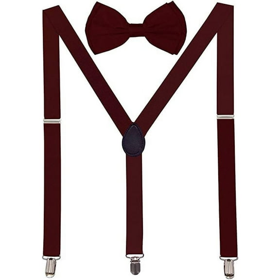Burgundy Mens Womens Adult Size Bow Tie and Suspenders Combo Boxed Gift Set USA Seller!
