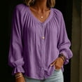 thumbnail image 6 of Vetsdori Ruffle Cotton Linen Tops for Women V-Neck Fashion Button down Blouses,Solid Color Long Sleeve Loose Ladies Shirts Fashion, 6 of 8