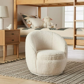 Better Homes & Gardens Mira Kids Swivel Chair, Cream Faux Shearling