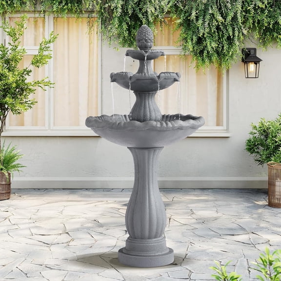 Haverchair 47.3" High Italian Feature Faux Stone Freestanding Water Fountain Outdoor and Indoor, 3-Tier Roman Pillar Waterfalls Fountains for Garden,Patio,Yard,Deck,Backyard,Porch