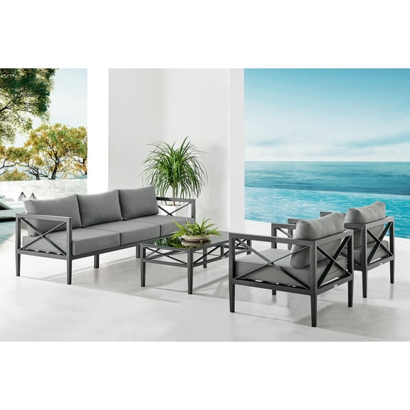 Sonoma Outdoor 4 piece Set in Dark Grey Finish and Dark Grey Cushions