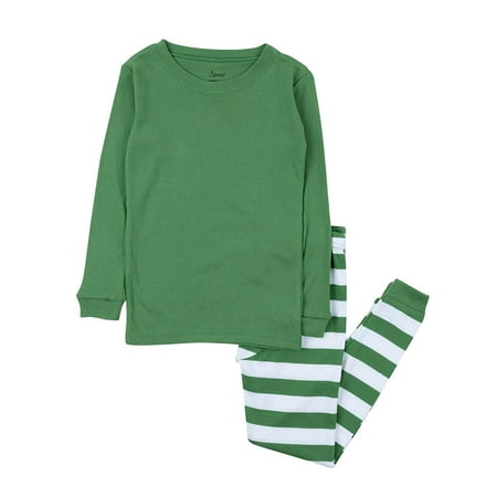 Boy Stripe Pjs - Leveret Kids & Toddler Boys Pajamas Christmas 2 Piece Pjs Set 100% Cotton (Size 6 Years, Green Top & Striped)