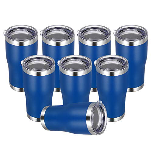 Dark blue Stainless Steel Double Wall Vacuum Insulated Travel Mug PEIZI 30oz Tumbler with lid Durable Powder Coated Coffee Cup 8 Pack