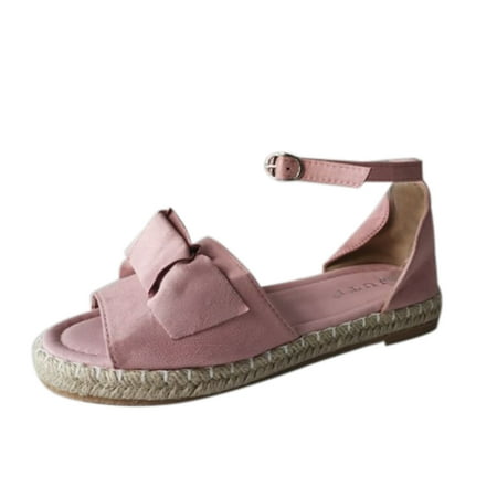 

Women s Soft Espadrille Open Toe and Ankle Strap Buckle Bow Tie Flat Sandals