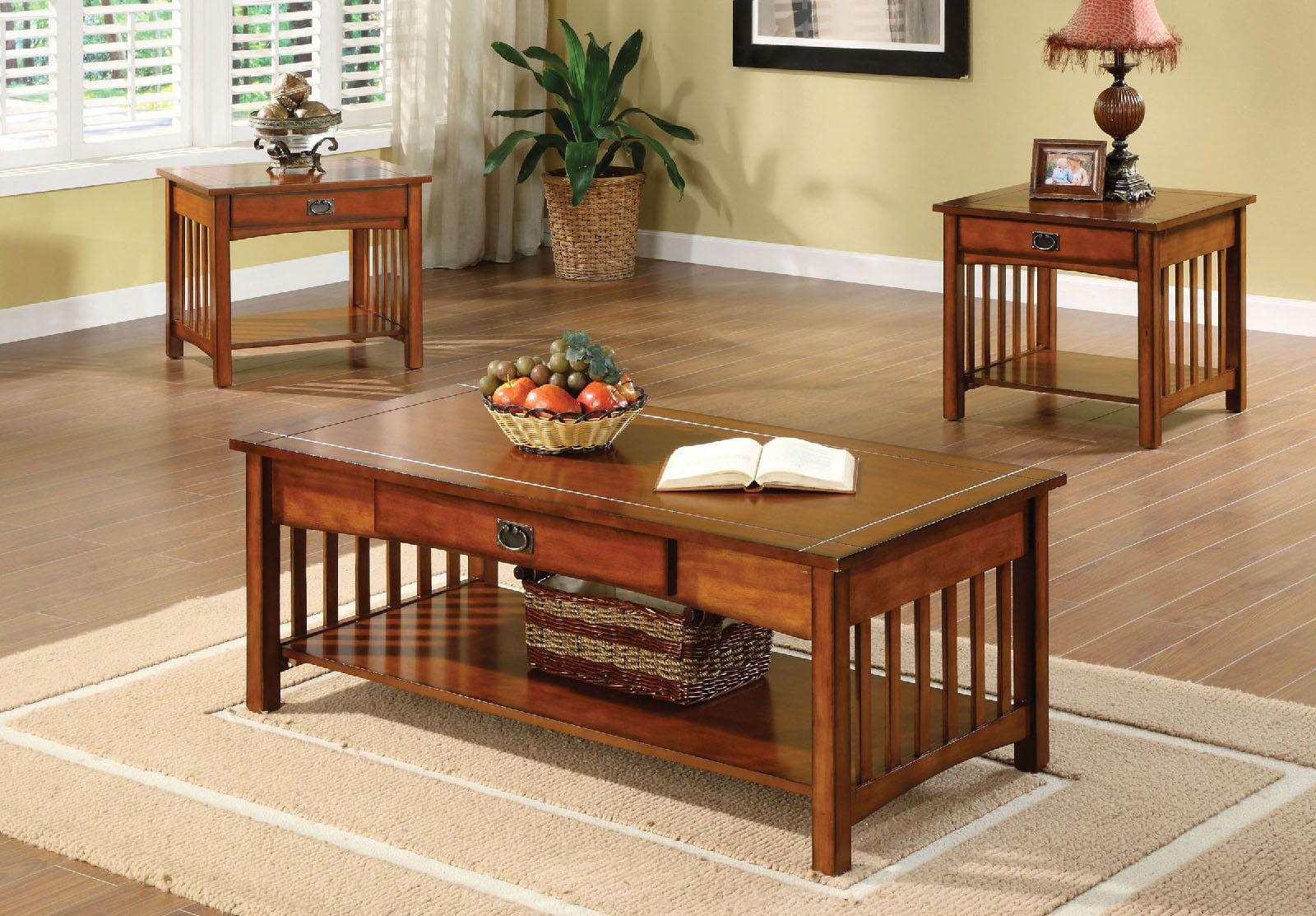 Simple Relax 3pc Seville Mission Style Living Room Tail Coffee End Table Set Antique Oak