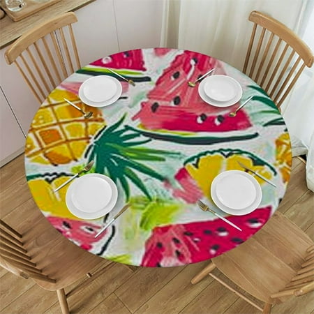 

Ullo0ord Watermelon and Pineapple Round Fitted Tablecloth Elastic Edge Waterproof Oil-Proof Table Cover Stain-Resistant Table Cloth Fits Round Tables 38 -42