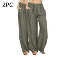 thumbnail image 2 of Eiyaclvo 2 Pack Linen Pants for Women Lounge Drawstring Elastic Waisted Palazzo Pants Loose Comfy Wide Leg Pants Casual Summer Beach Trousers with Pockets, 2 of 6
