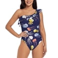 thumbnail image 2 of Yiaed Colorful Jellyfish Print Women One Piece Swimsuits Tummy Control One Shoulder Bathing Suits Pattern Ruffle Swimwear-Small, 2 of 8