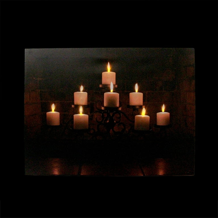 Northlight LED Lighted Flickering Rustic Lodge Fireplace Candles Canvas Wall Art 11.75 x 15.75