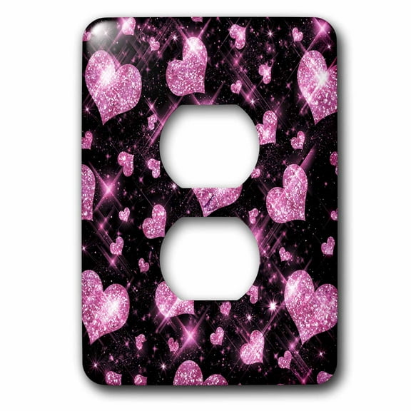 3dRose, Glitter Hearts Pink, 2 plug outlet cover