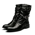 thumbnail image 3 of Santimon Men Boots Fashionable Motorcycle Boots Rivet Buckle Casual Boots Intersect Black US 5.5, 3 of 7