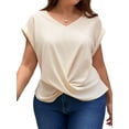 thumbnail image 2 of Womens Summer Tops Cap Sleeve Front Twist Knot V Neck T Shirts Draped Blouses Casual Loose Fit Tees Apricot XXXL, 2 of 9