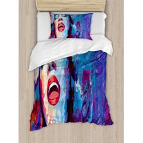 Ambesonne Jazz Duvet Cover Sets, Singer Woman Performance, 2-Twin, Blue Purple Red