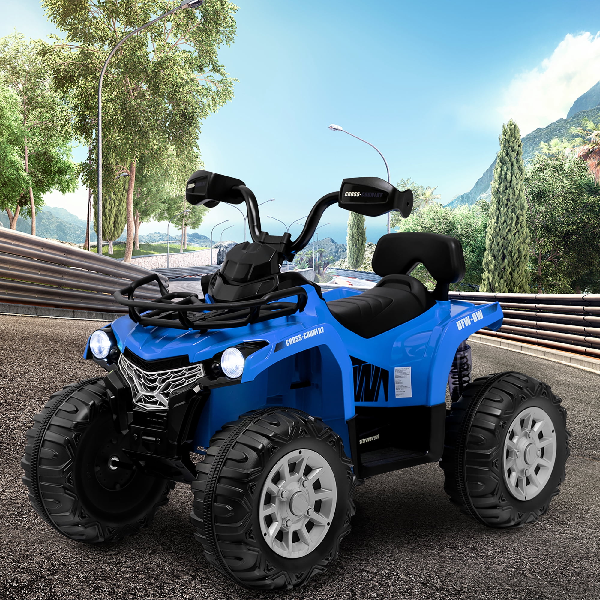 Costway 12V Kids Ride On ATV Electric 4-Wheeler Quad 2 Speeds with Mp3 & Headlights Blue