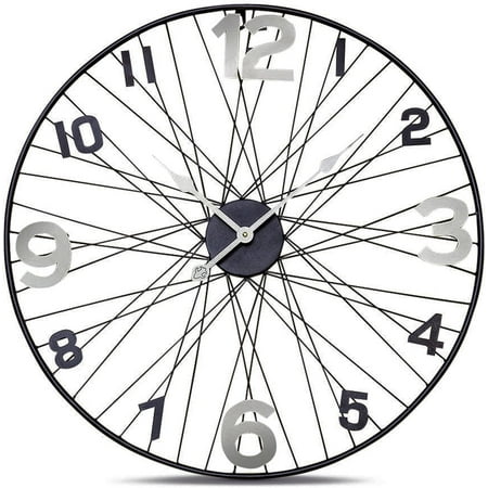 Tour de France Bicycle Wheel Clock, Analog, Wall Mounted, Hand Crafted of Stainless Steel, Iron, Over 2 Ft Diameter (27 1/2 Inches) 1 AA Battery (Not Included)