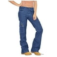 thumbnail image 2 of Women's Cargo Jeans, Straight Leg Utility Denim Pants with Zipper Pockets, Casual Workwear Style Jeans for Daily Wear and Outfits-Light blue, 2 of 8