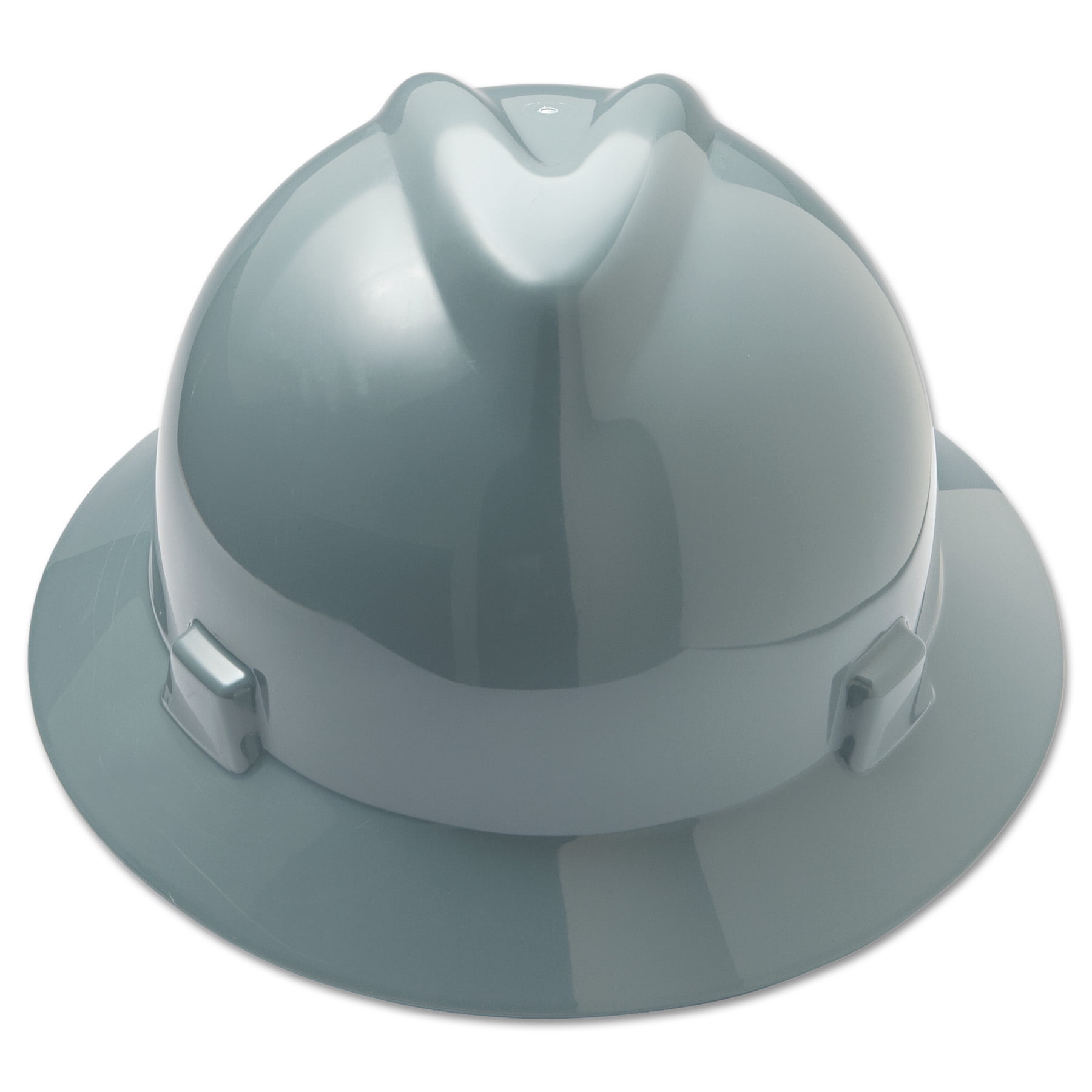 MSA 475367 V-Gard Full-Brim Hard Hat With Fas-Trac III Ratchet Suspension | Polyethylene Shell, Superior Impact Protection, Self Adjusting Crown Straps - Standard Size in Navy Gray