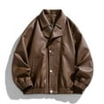 thumbnail image 4 of RYDCOT Leather Jacket Men Black Faux Leather Jackets Mens Moto Biker Button Zipper Coat Outwear Windproof Brown, 4 of 5