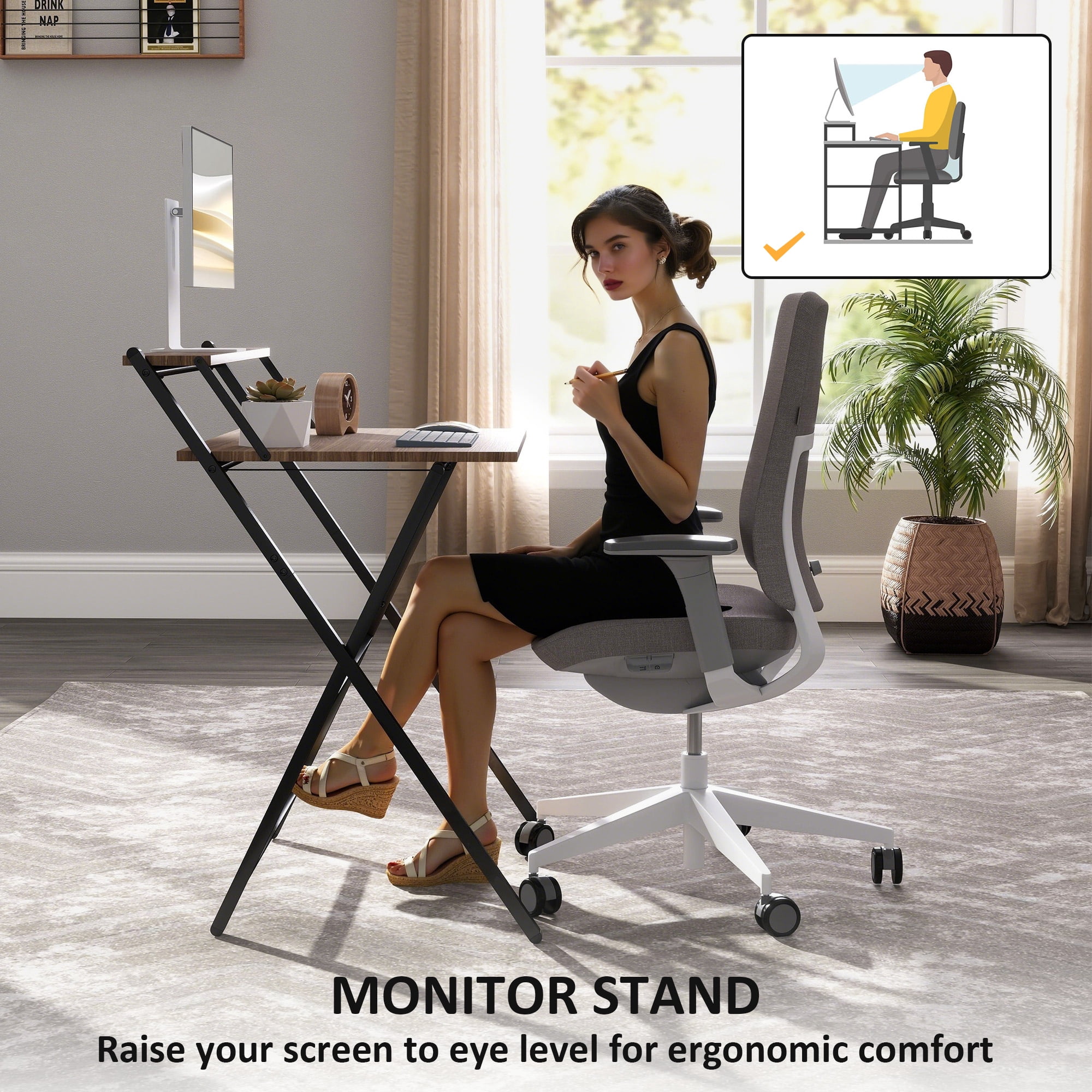 HOMCOM Small Folding Desk, 27.6" Foldable Computer Desk with Monitor Shelf, Writing Table for Small Spaces, Home Office, Study, Easy Assembly, Walnut