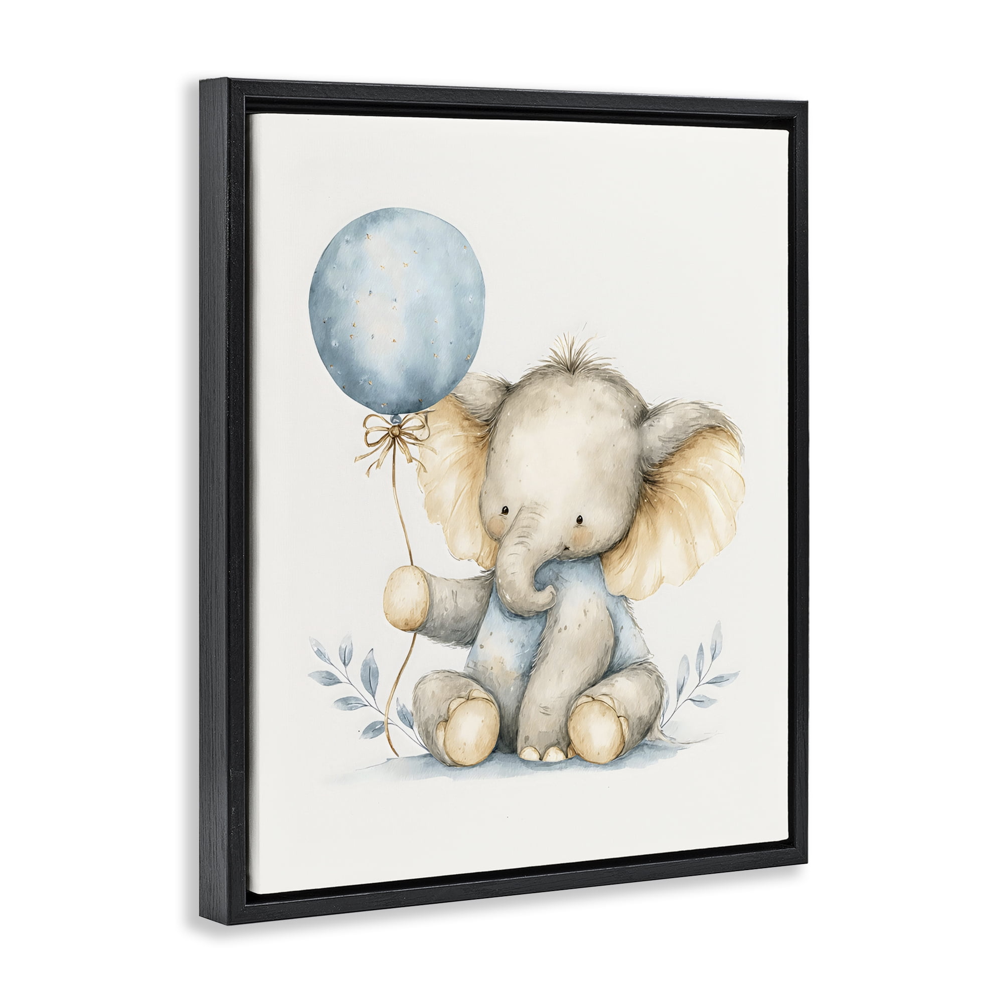 Stupell Industries Watercolor Nursery Elephant Black Framed Floater Canvas Wall Art, design by LSR Design Studio