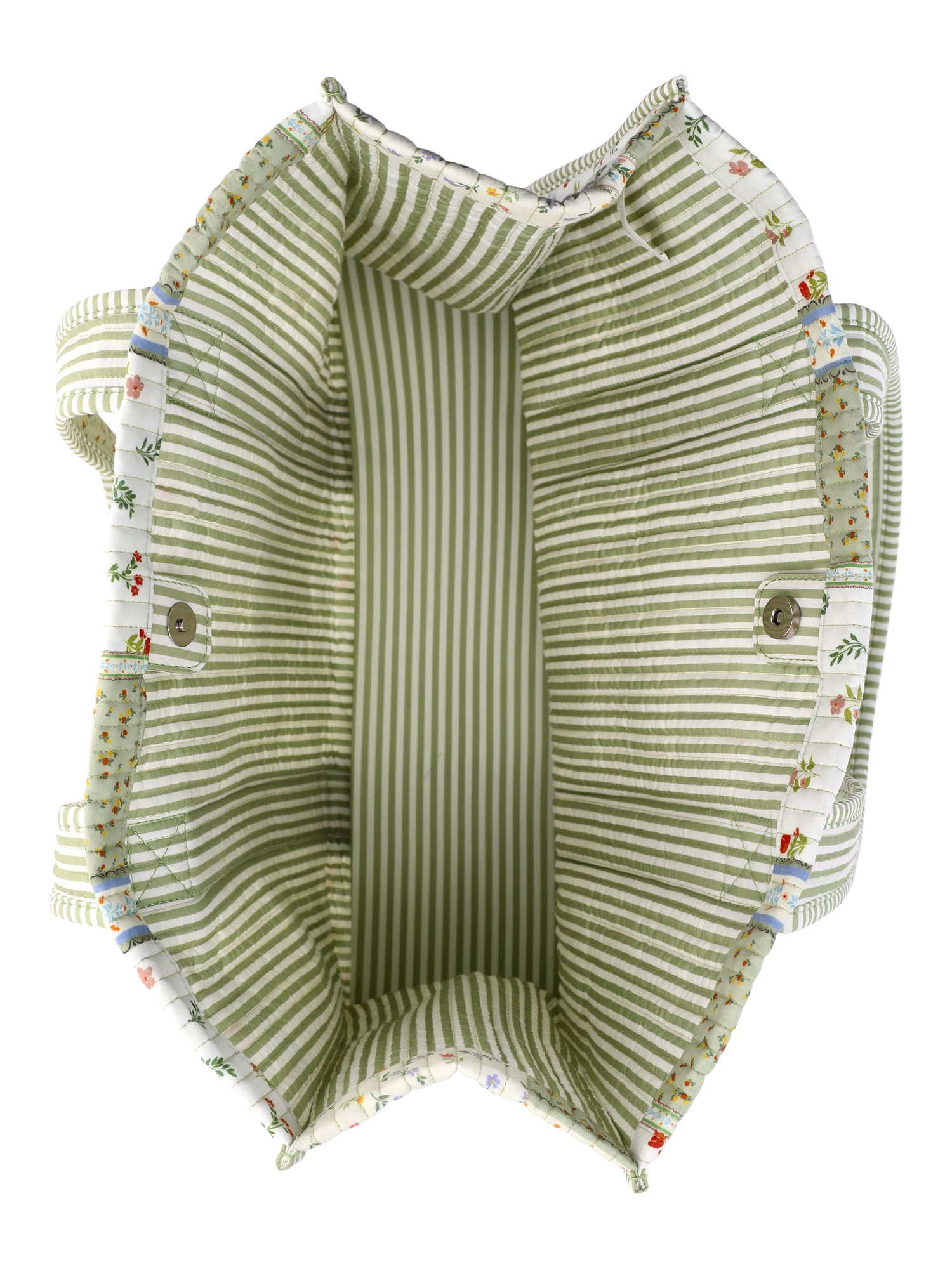 No Boundaries Women's Quilted Tote Bag, Green Patchwork/Stripe