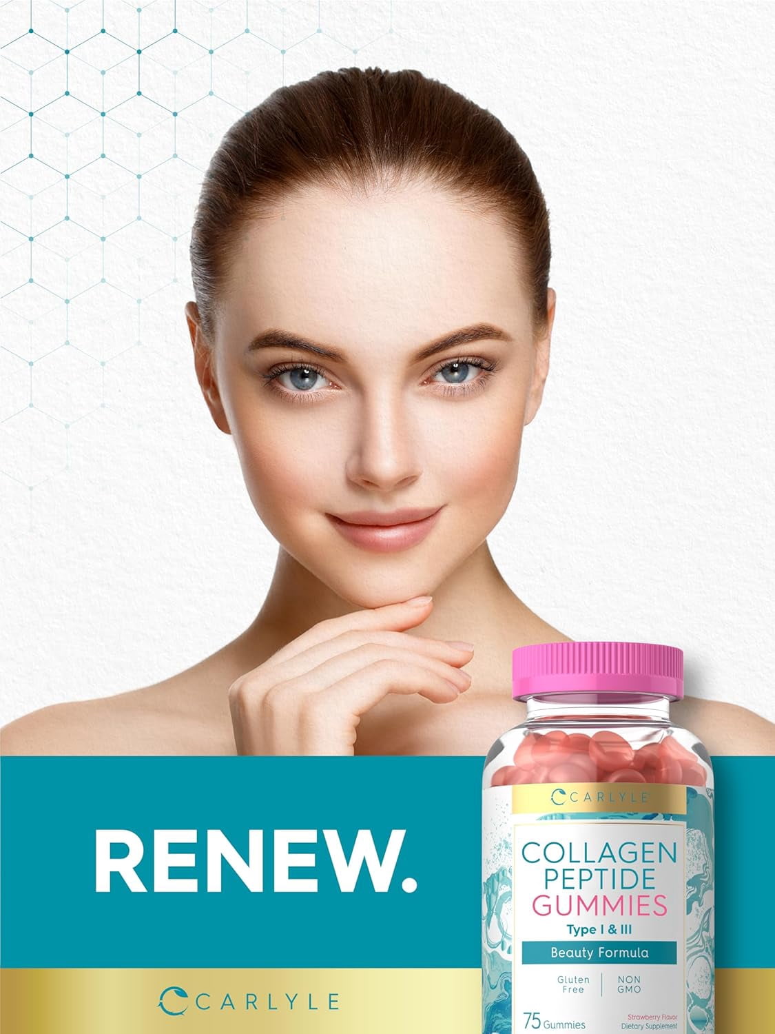 Collagen Gummies | 180 Count | Type 1 & 3 | Strawberry Flavor | by Carlyle
