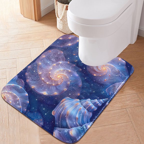 Toilet Rug U-Shaped Bathroom Rugs Non-Slip Soft Plush Machine Washable Contour Bath Mat Starry Sky Shells 24x20