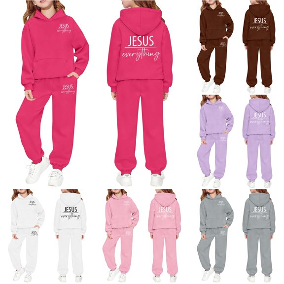 LIIPEE Autumn Winter Outfit Sets For Girls Letter Graphic Long Sleeve Pullover Hoodies And Sweatpants 2 Piece Set Kids Casual Comfortable Cute Outfits,4-5 Years