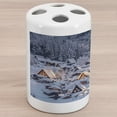thumbnail image 1 of Winter Ceramic Toothbrush Holder, Shirakawago Historical Village Under Snow Gifu Chubu Region Japan Image, Decorative Versatile Countertop for Bathroom, 4.5" X 2.7", White Brown Black, 1 of 4