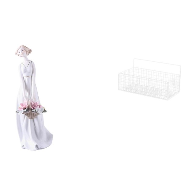 Figura de dama de con estantes de cesta de metal, estatua de niña nórdica moderna y organizador de pared para decoración de cocina, baño y s