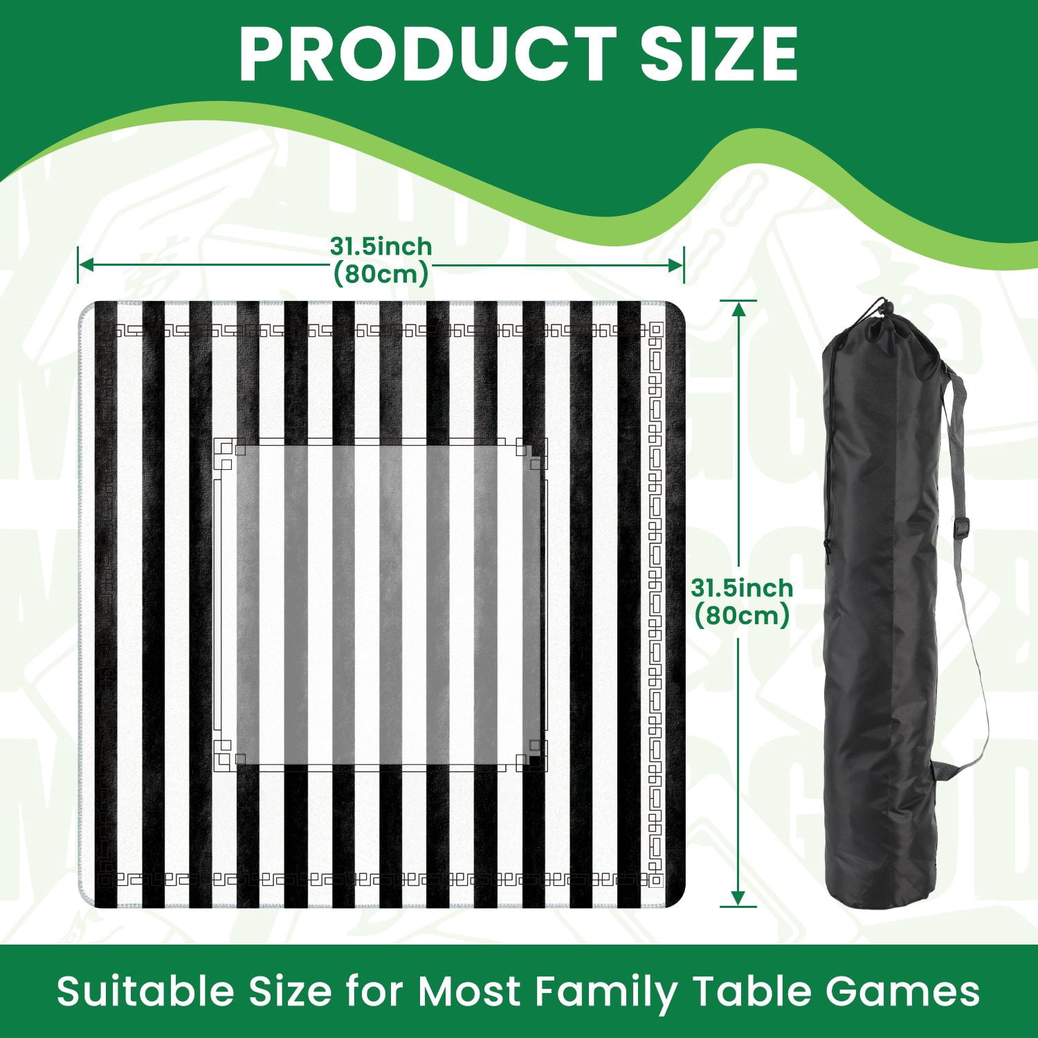 Mahjong Mat 31.5" x 31.5" Seamless black stripes white abstract hand Non-Slip Noise Reduction American Mahjong Tiles Table Cover for Dominoes Poker Card Board Games Gift