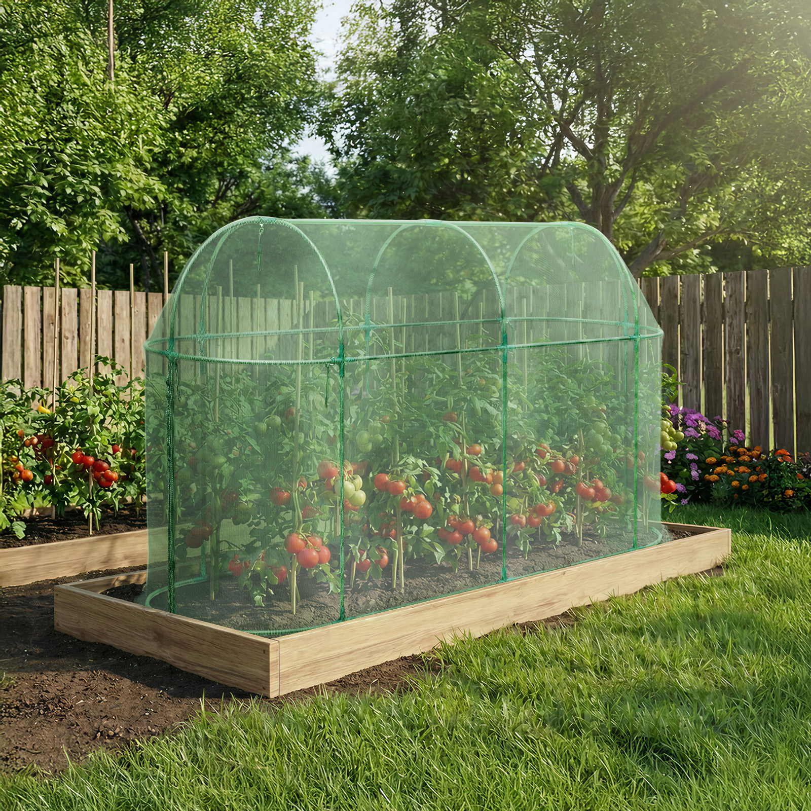 BPS 10x3.3x5 FT Crop Cage, Garden Plant Protection Netting Tent with Zippered Door, Green