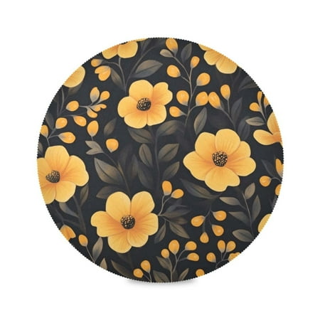 

Round Plate Mat 15.4x15.4 Inchesx4 Placemat Table Mat Kitchen Mat Coffee Mat Fabric Thick Strong Wear-Resistant Heat Resistance Beautiful and Lovely Yellow Flowers