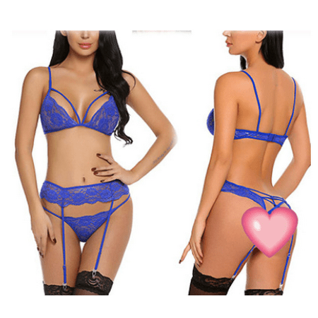 

Women Sexy Babydoll Lingerie Set Lace Bra + Panty + Garter Belt See Through Strap Teddy Sleepwear