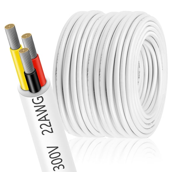 Fil Électrique 22 Jauge 3 Conducteurs, 65,6 Pieds 22AWG Isolé Basse Tension Fil de Cuivre Étamé, Câble d'Extension Flexible Blanc 22/3 pour LED Lam