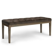 Simpli Home Waverly Tufted Ottoman Bench in Distressed Brown Faux Leather