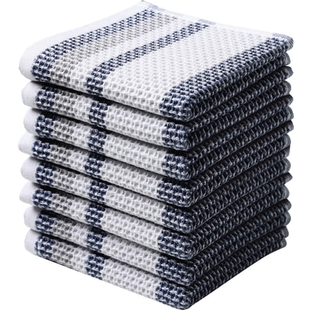 Clwellge 100%Cotton Waffle Weave Dishcloths for Washing Dishes, Ultra Absorbent Dish Rags for Drying and Cleaning, 8-Pack,10" x 10",Blue
