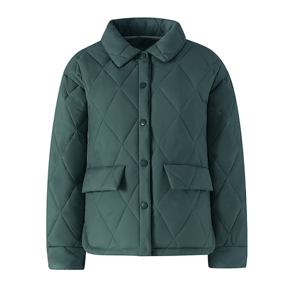 NARABB Women's Warm Puffer Jacket Solid Color Long Sleeve Hoodless Outwear & Jackets Green L