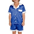 thumbnail image 2 of Conjunto navideño para padres e hijos, camiseta de manga corta con estampado navideño a cuadros, pantalones con bolsillos laterales, blusa de poliéster, 2 of 6