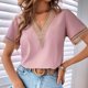 thumbnail image 2 of Blusa suelta de manga corta con cuello en V y encaje para mujer Pompotops  hkajfhjk470817, 2 of 6